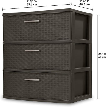 Sterilite 3 Drawer Wide Storage Tower, Plastic Weave Organizer, Espresso - Image 2