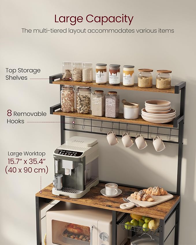 VASAGLE Bakers Rack with Power Outlet, 35.4 Inches Microwave Stand, Coffee Bar - Image 6
