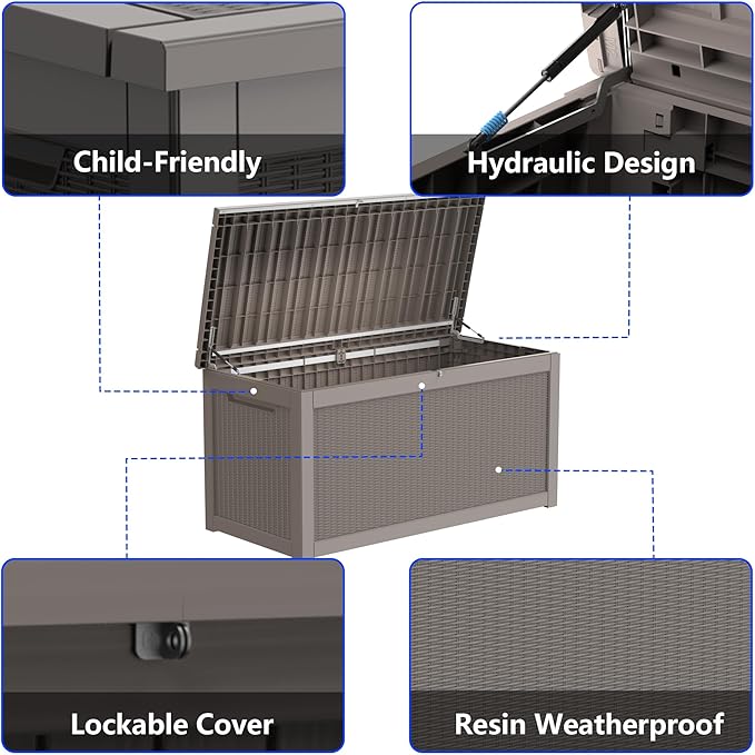 320 Gallon Outdoor Storage Box Resin Deck Box All Weather Waterproof Large - Image 5