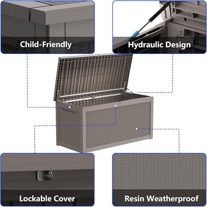 320 Gallon Outdoor Storage Box Resin Deck Box All Weather Waterproof Large - Image 5