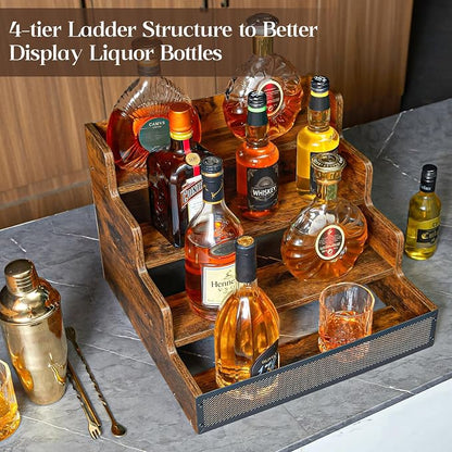Yuzehuaza 4 Step Countertop Liquor Bottle Display Shelf, Wood Bar Shelves 16 - Image 8