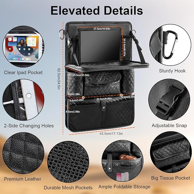 Car Seat Organizer with Foldable Table Tray - Image 4