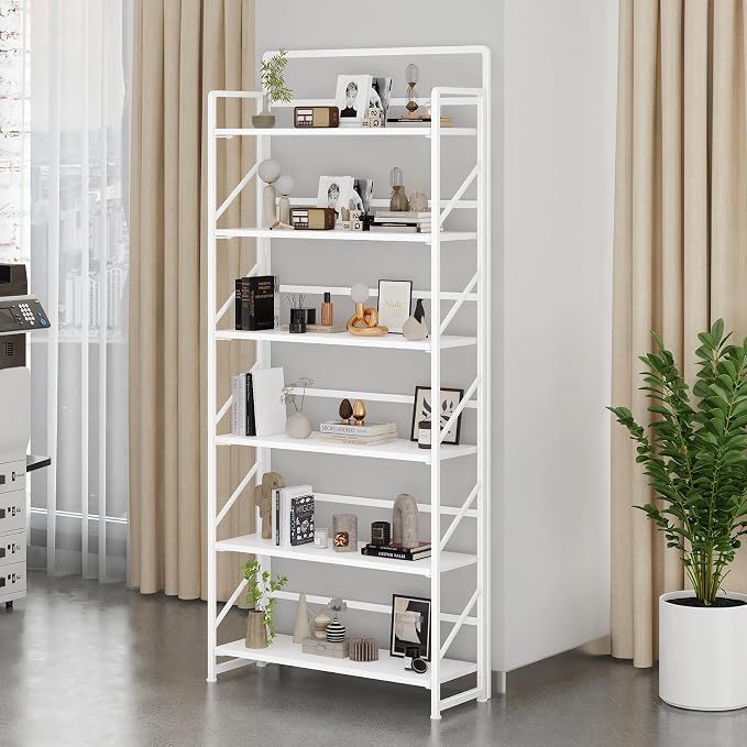 JSB 6 Tier No Assembly Folding Bookshelf, 30.3" Wide Foldable Storage Bookcase - Image 2