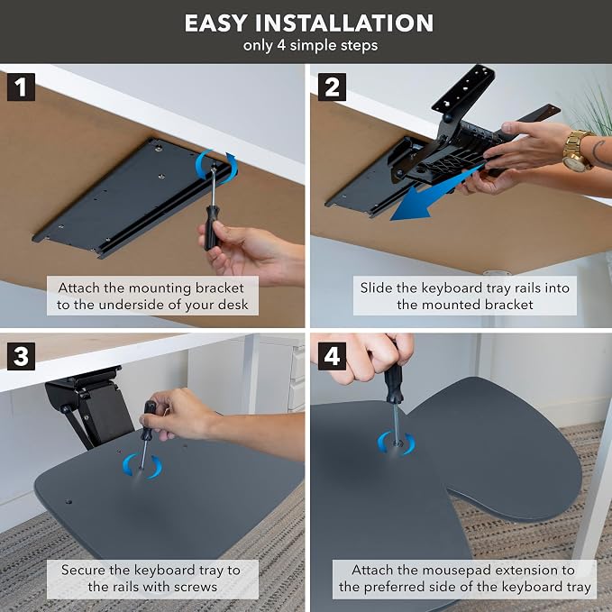 Mount-It! Under Desk Keyboard Tray, Adjustable Slide-Out Keyboard & Mouse - Image 9