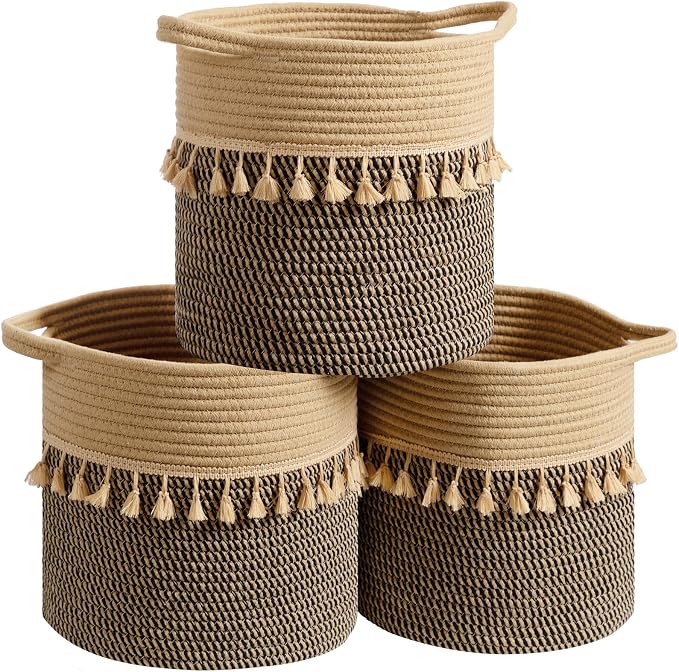 danpinera Pack of 3 Storage Baskets, Cotton Rope Basket by danpinera
