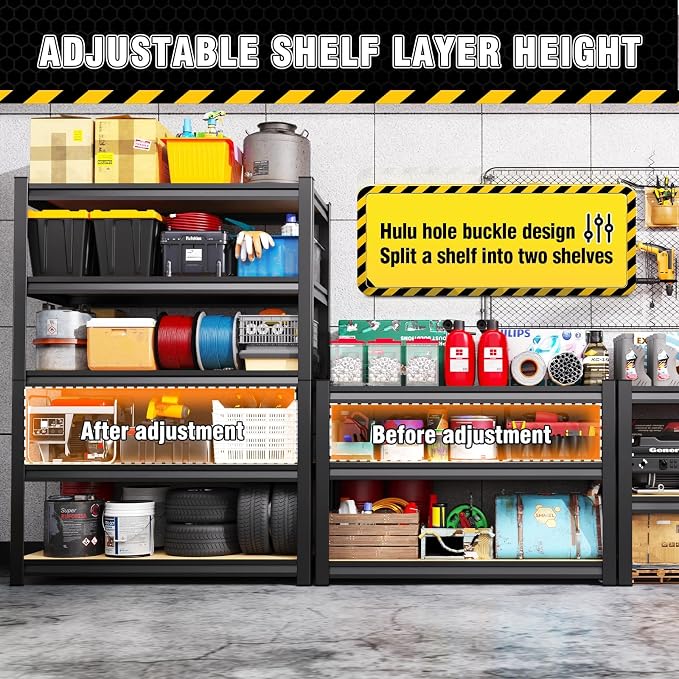4 Pack Garage Shelving Heavy Duty Storage Shelves, Metal Adjustable Shelving - Image 5