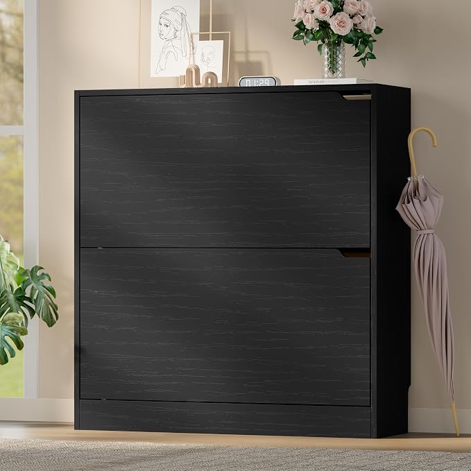 BORNOON Shoe Cabinet with 2 Flip Drawers, Slim Narrow Shoe Storage Cabinet - Image 3