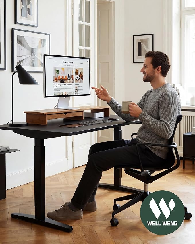 42” Monitor Stand with Large Drawer Keyboard Storage, Dark Bamboo | dual - Image 2