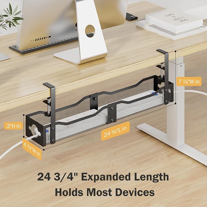 DELAMU 25'' Extended Under Desk Cable Management, No Dill Desk Cable Management - Image 2