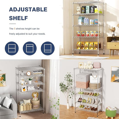 5-Tier Heavy Duty Metal Shelf, Chrome Wire Shelving Unit 35"Wx18Dx71H | Height - Image 4