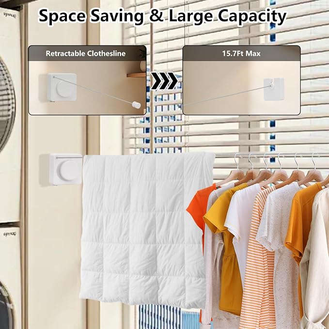 15.7Ft Retractable Clothesline Indoor an Anti-sag Retractable Clothesline - Image 5