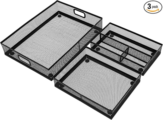 Noamus 3 Pack Office Drawer Organizer, Desk Drawer Divider Tray, Metal Mesh by Noamus