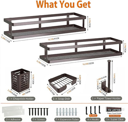 PUSDON 5-in-1 16.5" Extra Long Kitchen Organizer & Shower Caddy Set, Wall Mount - Image 2