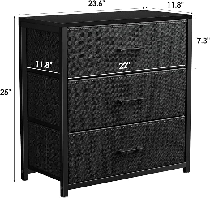 Nightstand with 3 Drawers for Bedroom, Storage Dresser with Fabric Drawers and - Image 2
