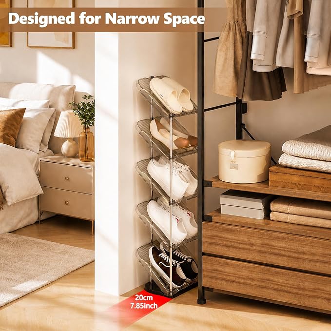 Patinao Sloping Narrow Shoe Rack 5 Tiers - Image 3