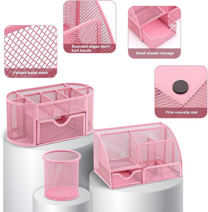 17 in 1 Pink Desk Organizers and Accessories Set, 3 Office Desk Supplies - Image 3