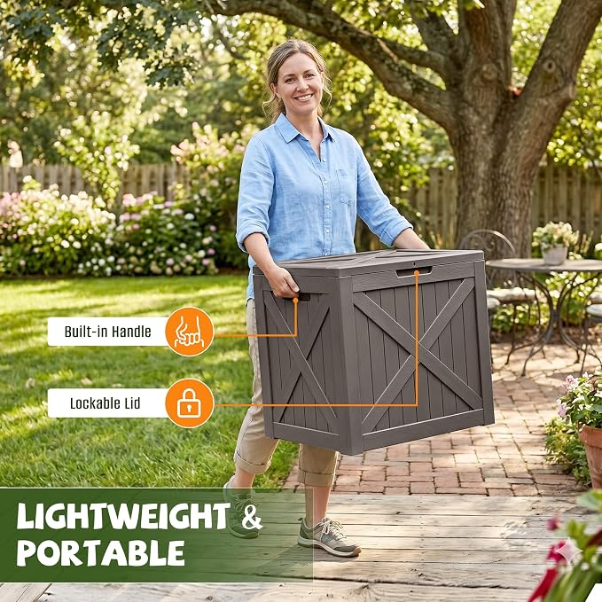 40 Gallon Waterproof Resin Deck Box, Outdoor Lockable Toy Storage Box Container - Image 3