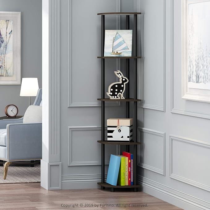 Furinno TURN-N-TUBE Corner Shelf, 5-Tier Corner Bookshelf, Open Storage Shelves - Image 2