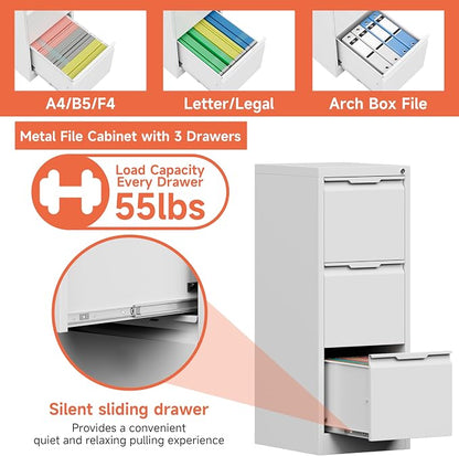 3 Drawer File Cabinet with Lock, Vertical Filing Cabinets - Image 4