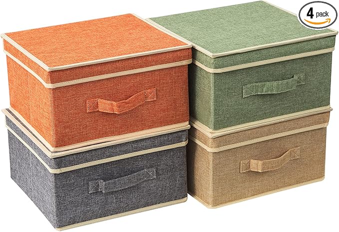 Storage Bins with Lid, Foldable Clothing Storage Box case with Handle by DOMEraax