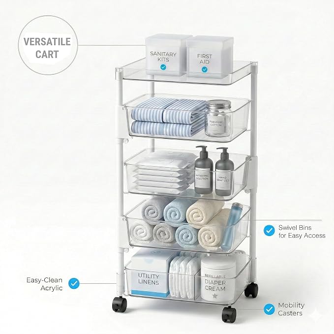 OnDisplay 360° Rotating Clear Storage Trolley – Multi-Tier Rolling Acrylic - Image 7
