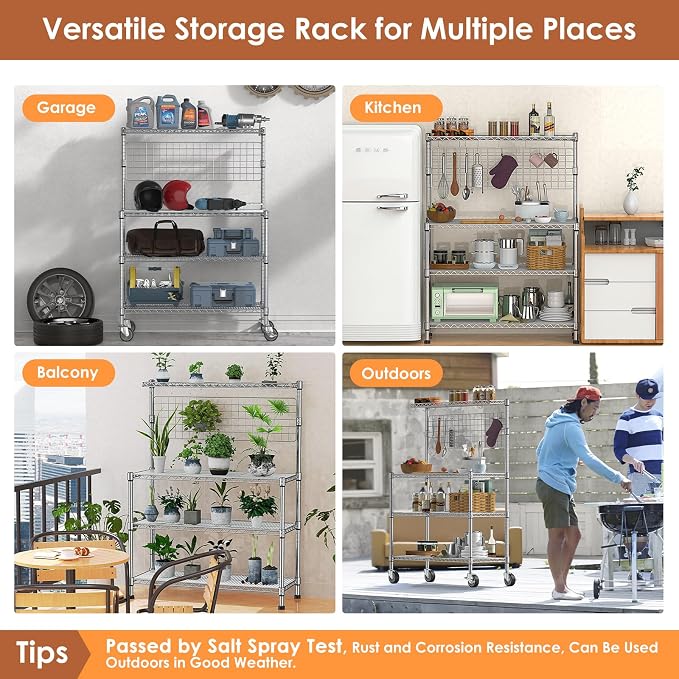 Leteuke Bakers Rack with Storage & Wheels, 42 Inch Microwave Stand Kitchen - Image 7