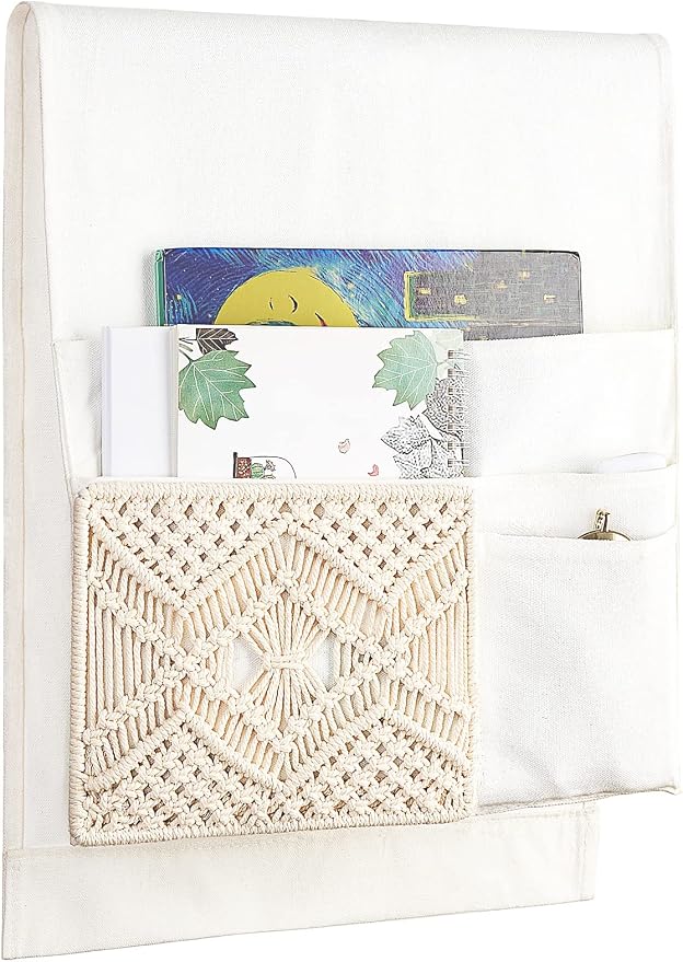 Mkono Couch Bedside Caddy Boho Remote Control Holder Macrame Armrest Storage - Image 6