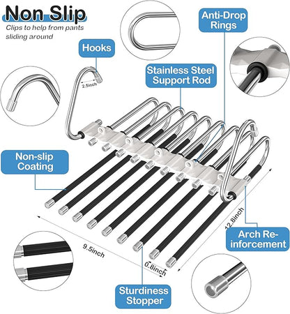 9 Layers Pants Hangers Space Saving Closet Organizer 2 Pack, Metal Space Saving - Image 4