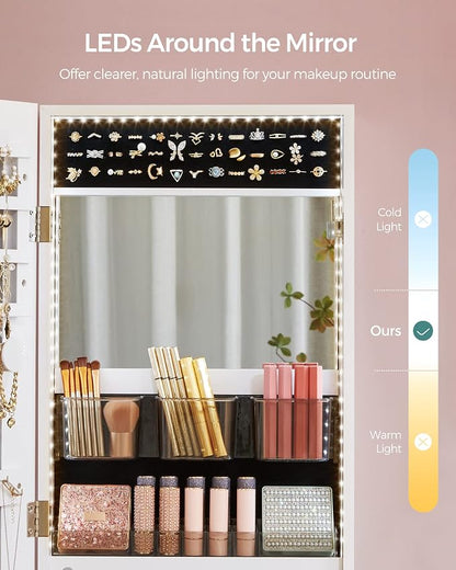 SONGMICS Mirror Jewelry Cabinet Armoire Organizer, Wall or Door Mount Storage - Image 5