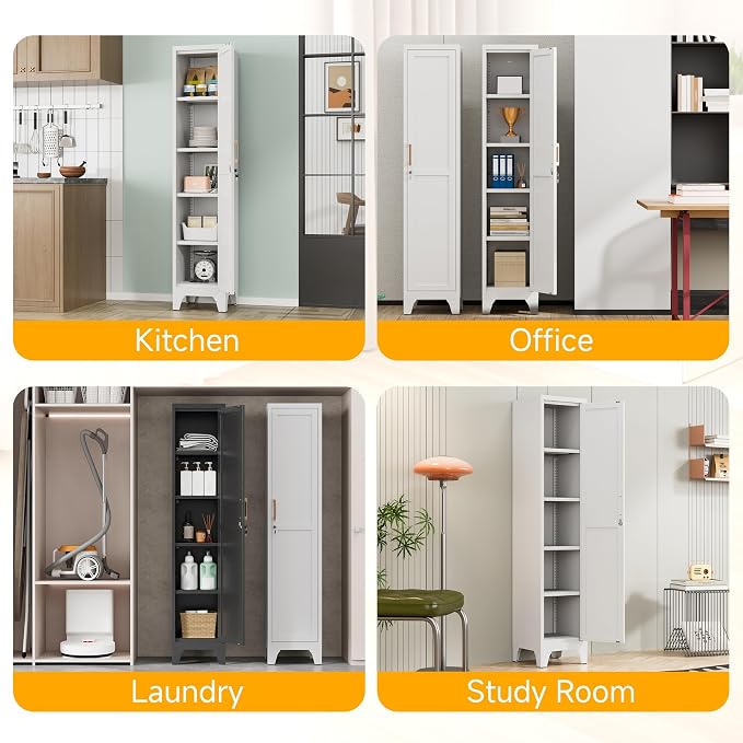67"H White Metal Locker with 1 Lockable Door and 4 Adjustable Shelves - Image 7