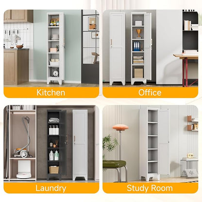 67"H White Metal Locker with 1 Lockable Door and 4 Adjustable Shelves - Image 7