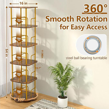 Lauxery 5 Tier Wooden Rotating Bookshelf, Metal Frame, 64 in Tall | 1000lbs - Image 2