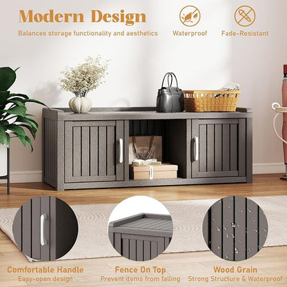 2-Tier Storage Bench, Waterproof UV-Resistant Outdoor Shoe Storage Cabinet - Image 4