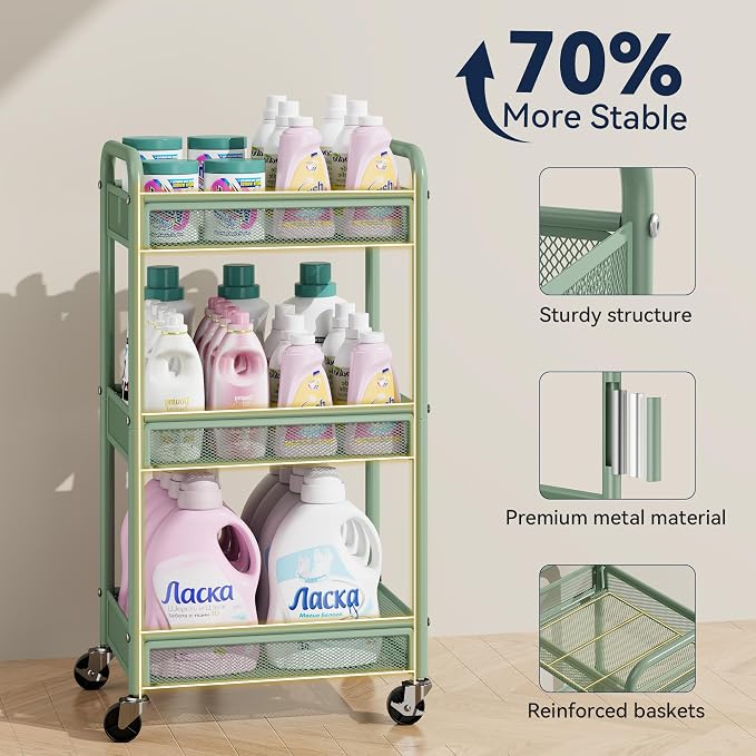 YASONIC 3 Tier Rolling Cart – Metal Utility Storage Carts - Image 4