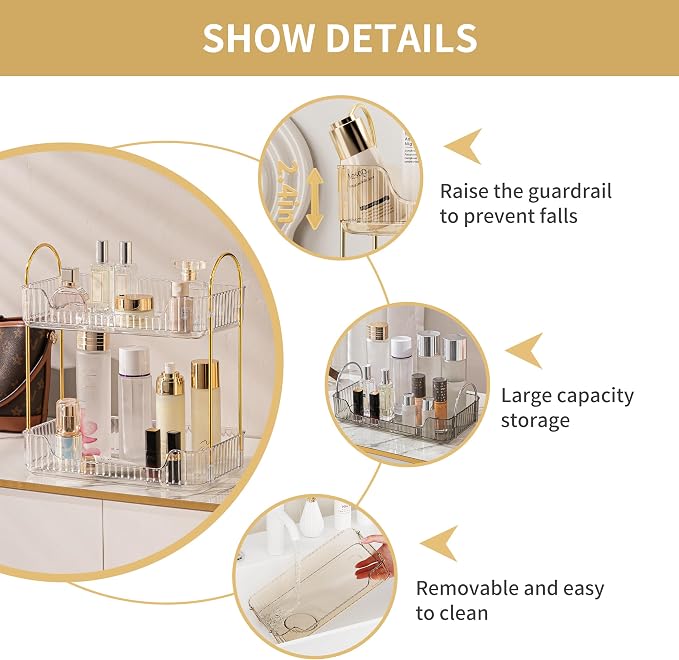 2 Tier Bathroom Organizer Countertop Makeup Perfume Tray Skincare Organizer - Image 6