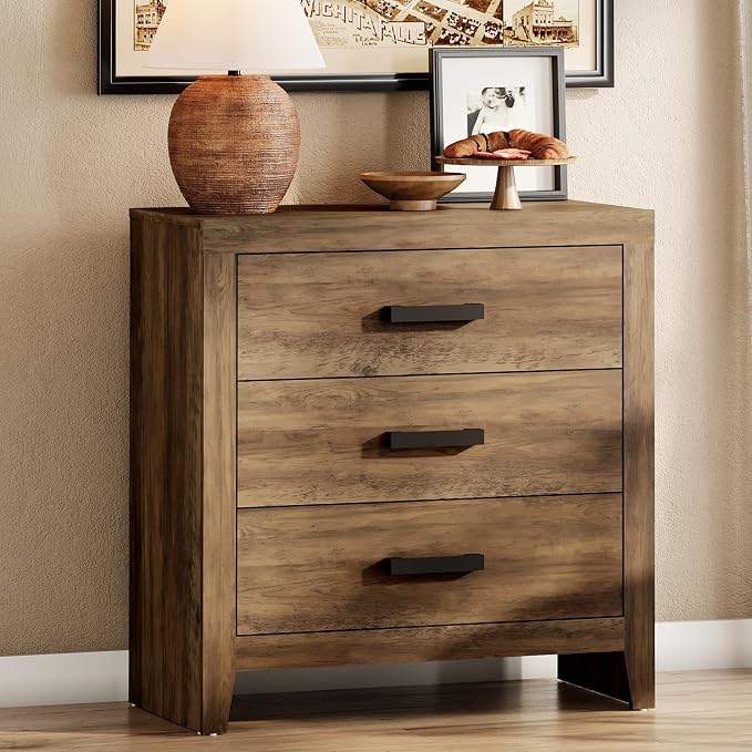 WAMPAT Farmhouse 3 Drawer Nightstand Set of 2, Large Wood Bedside Tables - Image 7