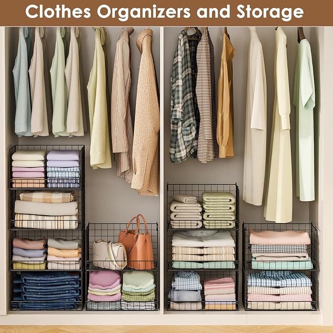 4-Tier Stackable Closet Organizers and Storage Shelves, Clothes Shelf Organizer - Image 8
