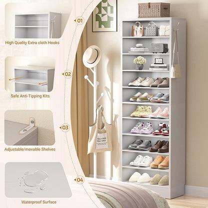 Aheaplus Narrow Shoe Cabinet, 10 Tiers Tall Wood Shoe Rack, Shoe Storage - Image 7