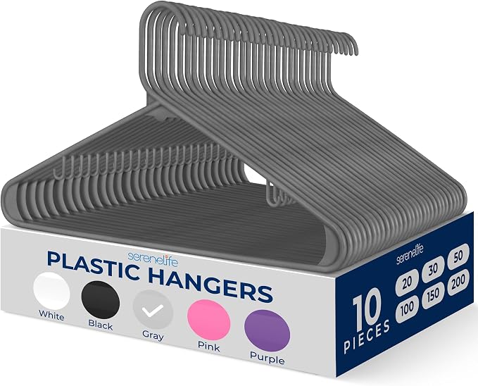 SereneLife Premium 10 Pack Plastic Hangers, Lightweight, Space Saving Clothes by SereneLife