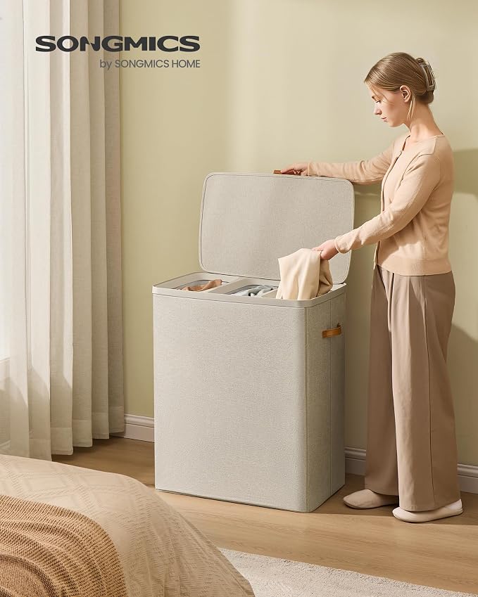 SONGMICS Laundry Basket, 50.2 Gal. Laundry Hamper, 3 Compartments, Easy Assembly - Image 2