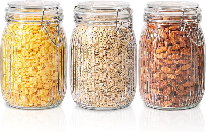 ComSaf Airtight Glass jar with lid 34oz Set of 3, Glass Storage Containers with by ComSaf