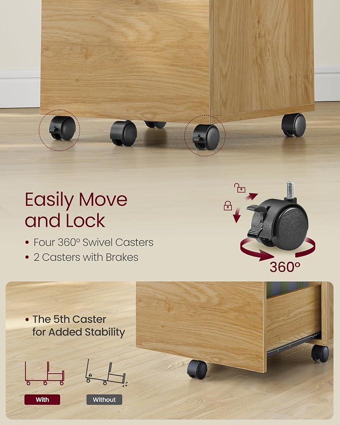 VASAGLE 2-Drawer File Cabinet, Small Rolling Filing Cabinet - Image 6
