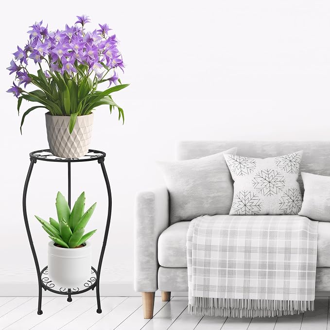 Metal Plant Stand 2 Tier Indoor Outdoor, Tall Flower Pot Shelf Rustproof Stable - Image 4