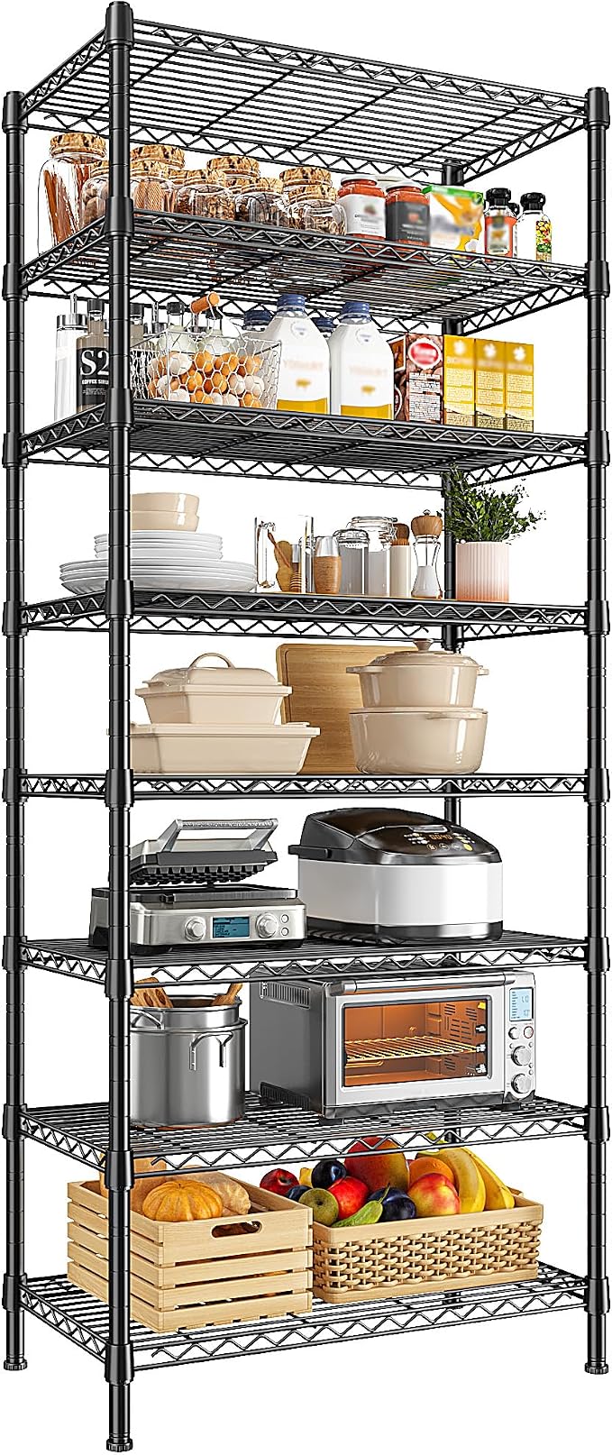 8 Tier Wire Shelving Rack Storage Shelves Loads1200LBS, Adjustable Metal by Durayloly