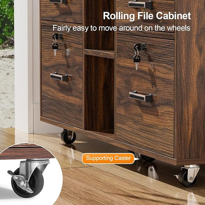 VINGLI Dark Brown Wood Lateral File Cabinet - Image 6