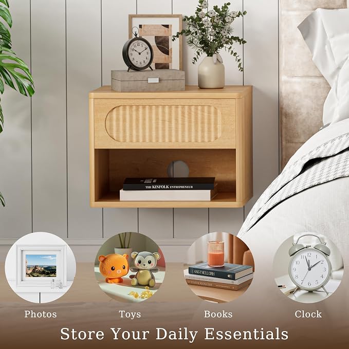 Floating Nightstands with Drawer Set of 2, Modern Wall Mounted Bedside Tables - Image 6