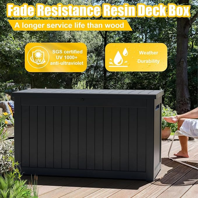 280 Gallon Resin Deck Box, Lockable Outdoor Storage Box - Image 3