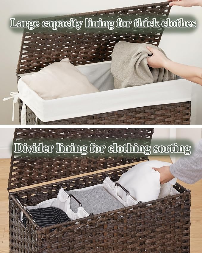 Laundry Hamper with Lid Laundry Basket 132 L Wicker Clothes Hamper, Handwoven - Image 3