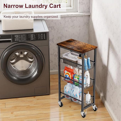 Slim Rolling Cart, 4-Tier Storage Cart, 9.1inch Narrow Kitchen Rolling Cart on - Image 3