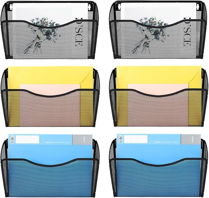 6 Pockets Wall File Organizer Metal Mesh Hanging Document Paper Holder Wall by PAG